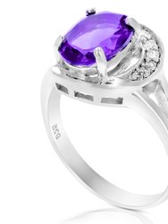 1.70 Cttw Purple Amethyst Ring .925 Sterling Silver Rhodium Halo Oval 9x7 MM