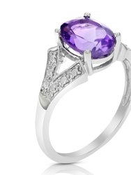 1.70 Cttw Purple Amethyst Ring .925 Sterling Silver With Rhodium Oval 9x7 MM - Silver