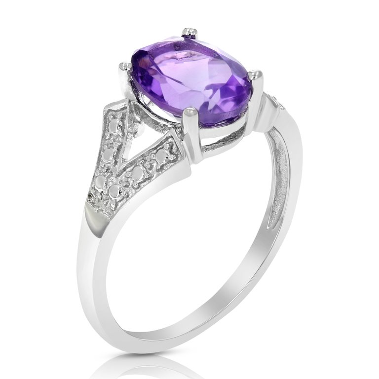 1.70 Cttw Purple Amethyst Ring .925 Sterling Silver With Rhodium Oval 9x7 MM - Silver