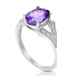1.70 Cttw Purple Amethyst Ring .925 Sterling Silver With Rhodium Oval 9x7 MM