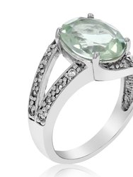 1.85 Cttw Green Amethyst Ring .925 Sterling Silver With Rhodium Oval 10x8 MM - Silver