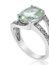 1.85 Cttw Green Amethyst Ring .925 Sterling Silver With Rhodium Oval 10x8 MM