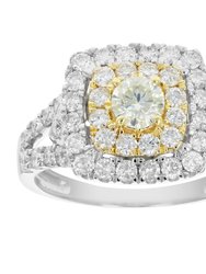 2 Cttw Diamond Wedding Engagement Ring Set 14K Two Tone Gold Bridal Set Cushion - White Gold