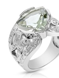 2.60 Cttw Green Amethyst Fashion Ring In Brass With Rhodium Triangle Shape 10 MM - Rhodium