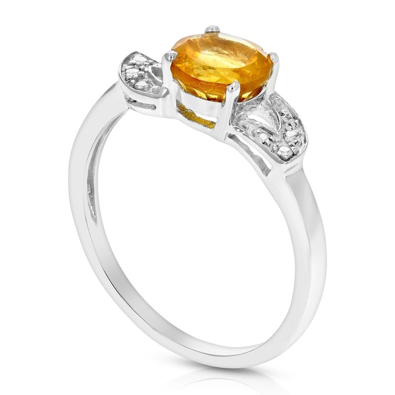 3/4 Cttw Citrine Ring .925 Sterling Silver With Rhodium Plating Round Shape 6 MM