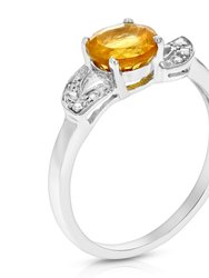 3/4 Cttw Citrine Ring .925 Sterling Silver With Rhodium Plating Round Shape 6 MM - Silver