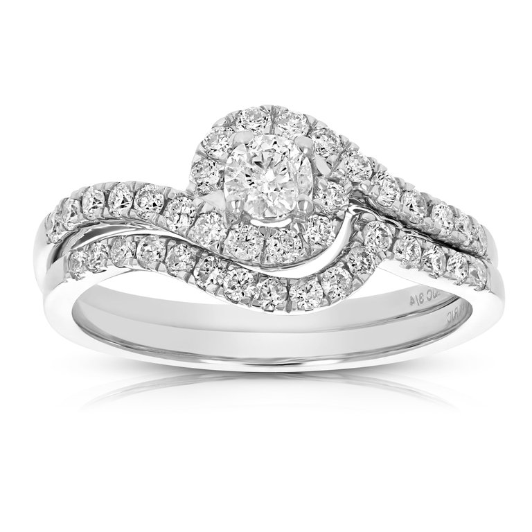 3/4 cttw Diamond Prong Set Wedding Engagement Ring Set 14K White Gold Bridal - Silver