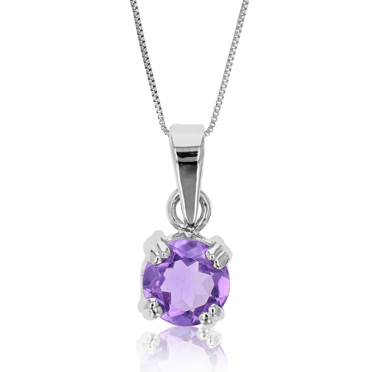 3/4 cttw Pendant Necklace, Purple Amethyst Pendant Necklace For Women In .925 Sterling Silver With Rhodium, 18 Inch Chain, Prong Setting - Silver