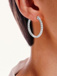 3 Cttw Diamond Hoop Earrings For Women, Round Lab Grown Diamond Earrings In .925 Sterling Silver, Prong Setting - 1" H x 1/10" W