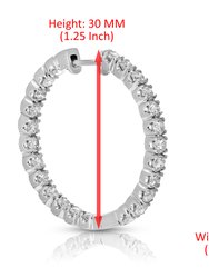 4 Cttw Lab Grown Diamond Hoop Earrings 14K White Gold Round Prong Set Inside Out 1.25"