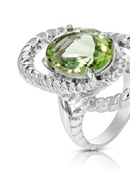 5.50 cttw Green Amethyst Ring Brass With Rhodium Oval Shape Cable 16 mm x12 mm - Rhodium