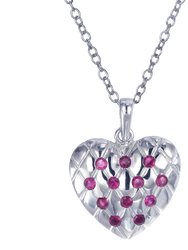 Heart Pendant Necklace, Red CZ Heart Pendant Necklace For Women In .925 Sterling Silver With 18" Chain - Silver