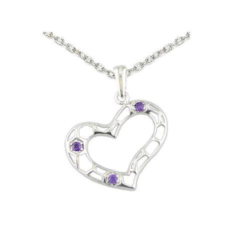 Pendant Necklace, Heart Shape Purple CZ Pendant Necklace For Women In .925 Sterling Silver With 18" Chain