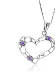 Pendant Necklace, Heart Shape Purple CZ Pendant Necklace For Women In .925 Sterling Silver With 18" Chain - Silver