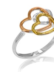 Trio Color Pink And Rose Gold Plated Sterling Silver Fashion Heart Ring 3 Hearts