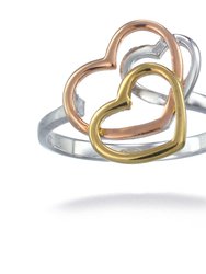 Trio Color Pink And Rose Gold Plated Sterling Silver Fashion Heart Ring 3 Hearts