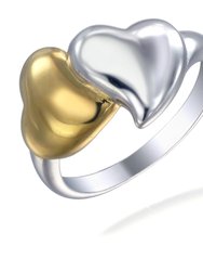 Two Hearts Fashion Ring In Yellow Gold Plated Over .925 Sterling Silver