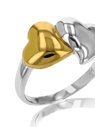 Two Hearts Fashion Ring In Yellow Gold Plated Over .925 Sterling Silver - Silver