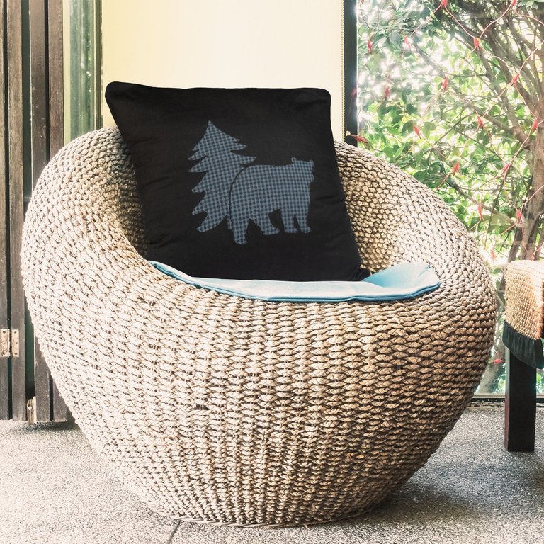 Bear Square/Oblong Pillow - Soft & Comfortable Bear Pine Tree Patchwork Décor Pillow 220 GSM Cotton Throw Pillow for Couch, Bed and Indoor/Outdoor - Black