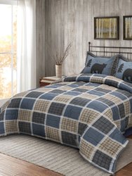 Bear Square Rustic Cabin Bedding, Outdoor Log Themed Quilt Set, Premium Fabric,1 Quilt and 2 Shams for Bedroom, Wildlife Pattern Plaid Bears Quilts - Multi
