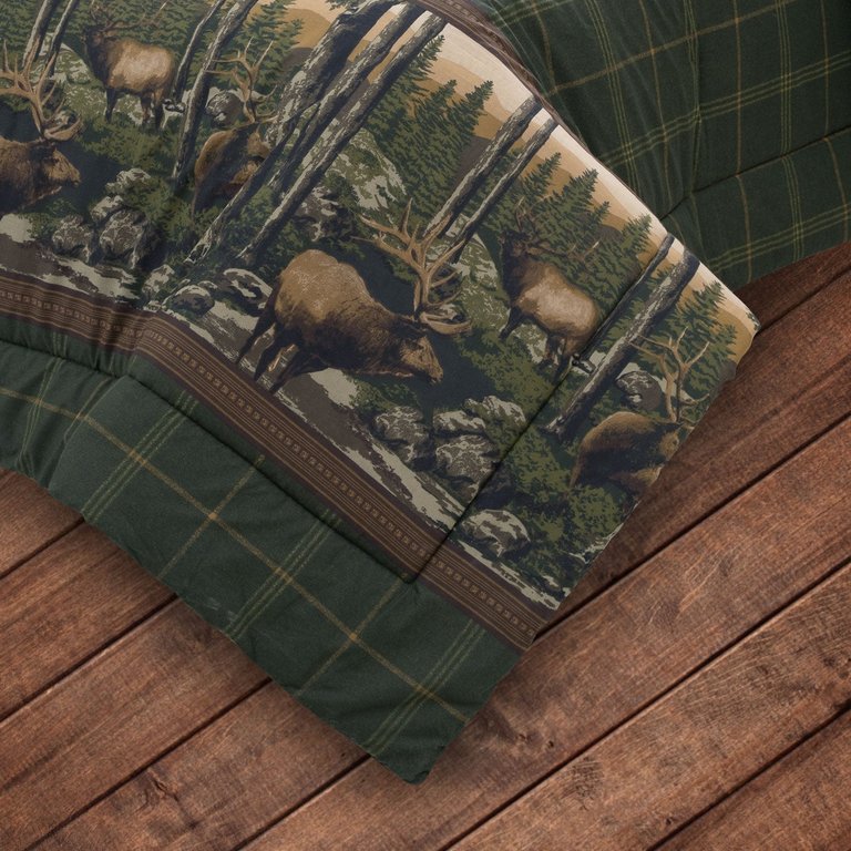 Blue Ridge Trading Rocky Mountain Elk Complete Comforter Bedding and Sheet Set with Shams, Pillows and Bed Skirt - 8 Pieces Elk Bedding