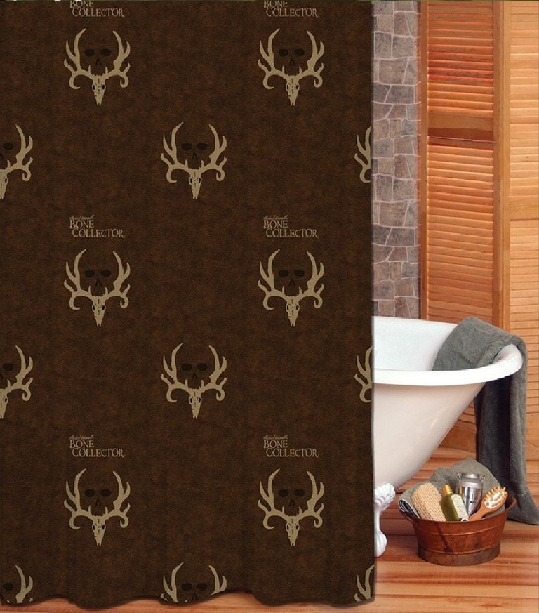 Bone Collector Shower Curtain Brown 72" x 72" Inch, Premium Quality Fabric, Skull Shower Curtain For The Bathroom, Stalls, and Bathtubs, Easy Care - Brown