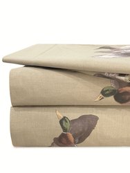 Duck Approach Sheet Set, Printed 4-Piece Bed Sheet, Polycotton Fabric,1 Flat Sheet,1 Fitted Sheet & 2 Standard Pillowcases & (1Pillowcase For Twin) - Brown