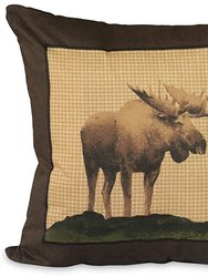 True Grit The Lodge Square/Oblong Pillow, Deer Rustic Patchwork Pillow 220 GSM Cotton Fabric Throw Pillow for Couch, Bed and Indoor/Outdoor