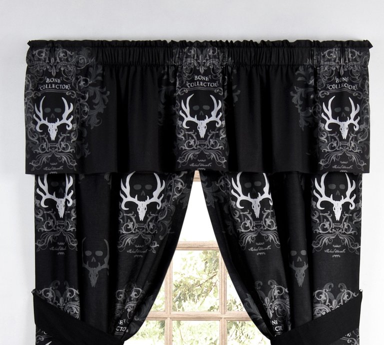 Visi-One Black Valance 88'' x 18'' Inches, Abstract Valance Curtain for Bedroom, Kitchen, Living Room & Farmhouse, Perfect for Indoor & Outdoor Décor - Black/Grey
