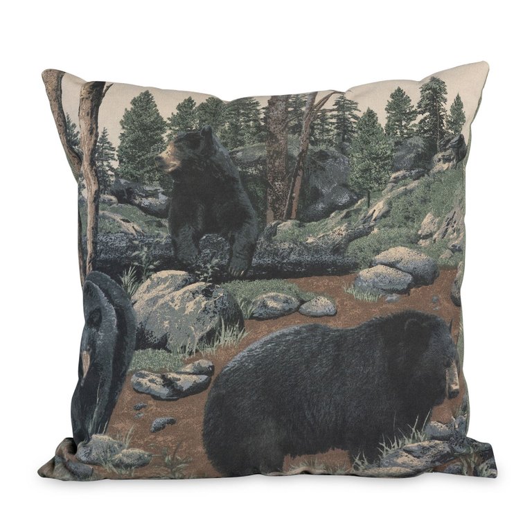 VISI-ONE Blue Ridge Trading The Lodge Bear Decorative Hunting Square Throw Pillow, 18" x 18" Inches, Multi Cushion For Sofa, Bed, Couch & Chair - Green