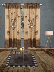Visi-One Inc Curtains, 42" x 87" Inches With Deer Printed, Light Brown Whitetail Ridge Rod Pocket Curtains For Living Room, Farmhouse Décor