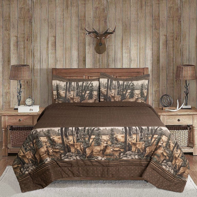 Whitetail Dream Rustic Comforter Set, Forest Theme Printed Bedding Comforters, Polycotton Fabric ,Comforter Set for Bedroom, Hunting & Farmhouse - Dark Brown