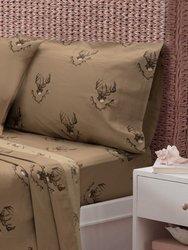 Whitetail Ridge Sheet Sets, 4-Piece Bedding Sheets, Cotton Fabric,1 Fitted Sheet,1 Flat Sheet & 2 Standard Pillowcases & (1 Pillowcase For Twin) - Light Brown