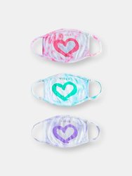 Tie Dye Heart Face Mask - 3 Pack - Multi