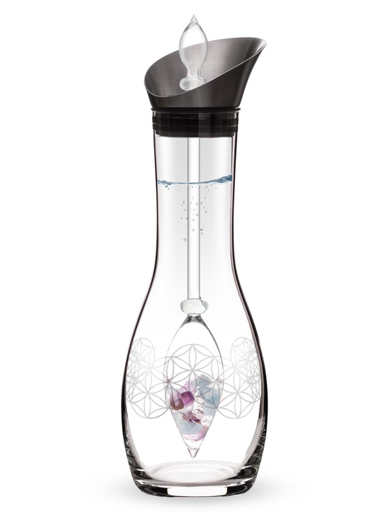 Era Flower of Life Crystal Water Decanter with Amethyst, Aquamarine & Clear Quartz