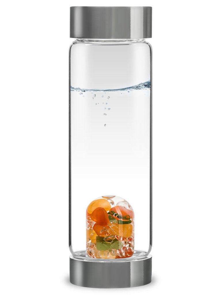 Via Happiness Crystal Water Bottle With Carnelian, Jade, Orange Calcite and Clear Quartz