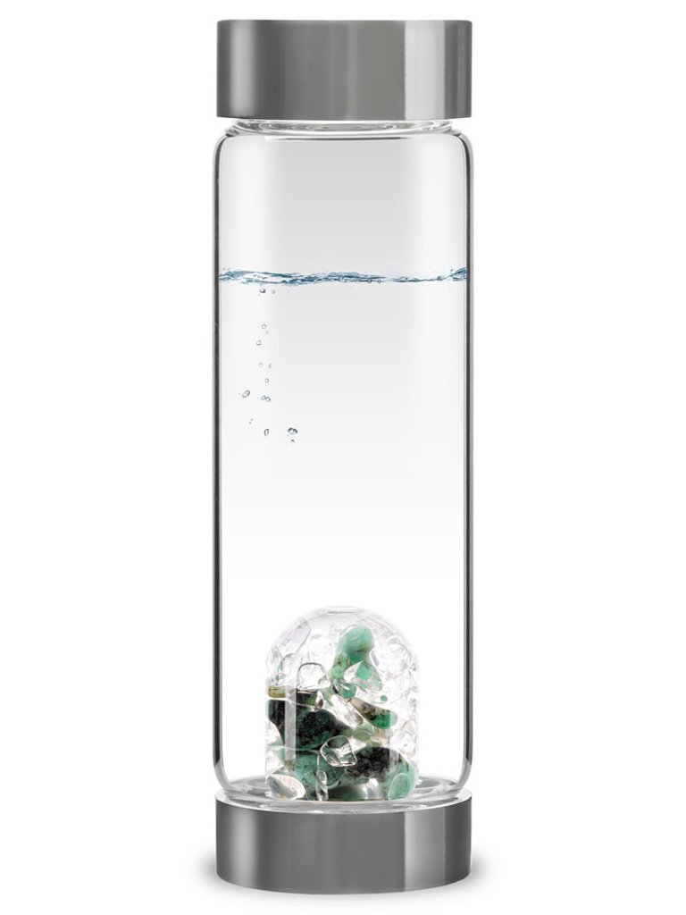 Via Vitality Crystal Water Bottle With Emerald and Clear Quartz