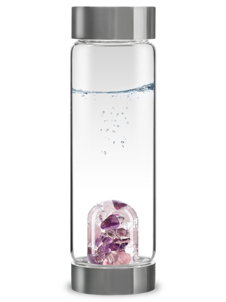 Via Wellness Crystal Water Bottle With Amethyst, Rose Quartz & Clear Quartz