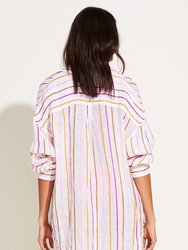 Playa Linen Oversized Shirt - Ecolinen Gauze Sunny Stripe