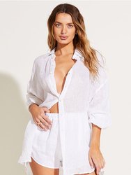 Playa Linen Oversized Shirt - EcoLinen Gauze White - White