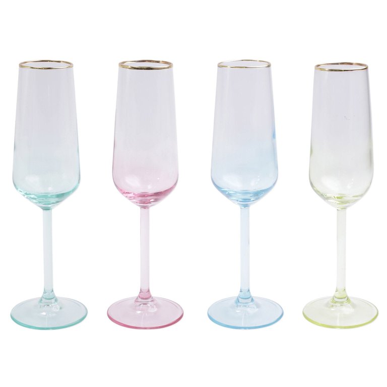 Rainbow Assorted Champagne Flutes - Set Of 4 - Assorted