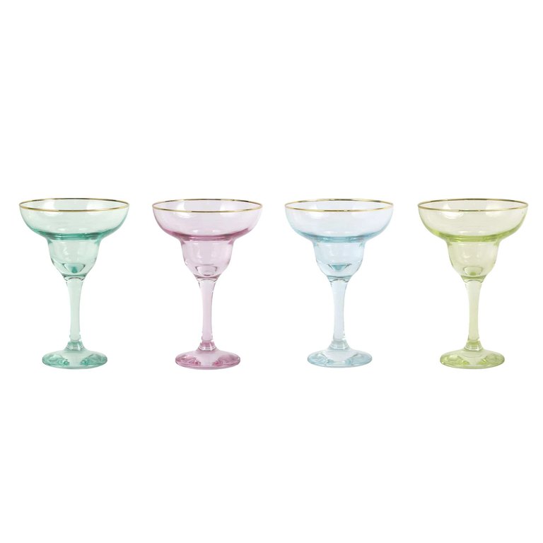 Rainbow Assorted Margarita Glasses - Set Of 4 - Assorted