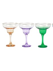 Rainbow Jewel Tone Assorted Margarita Glasses - Set of 4