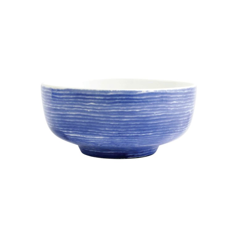 Santorini Stripe Medium Footed Serving Bowl - Blue