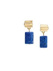 Gold Layered Dome + Denim Lapis Earrings - Gold