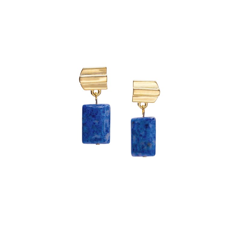 Gold Layered Dome + Denim Lapis Earrings - Gold