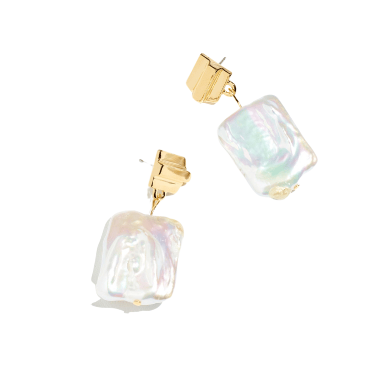 Gold Layered Dome + Freshwater Pearl Earrings - Gold