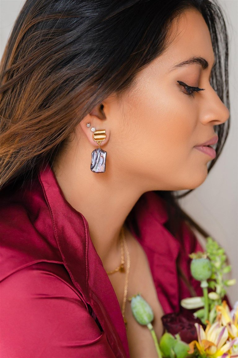 Gold Layered Dome + Peacock Pearl Earrings