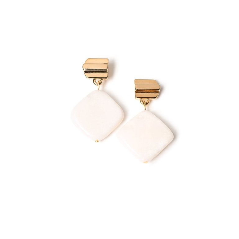 Gold Layered Dome + White Jade Earrings - White Jade