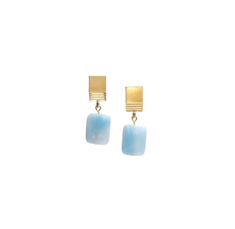 Gold Layered Square + Amazonite Earrings - Gold